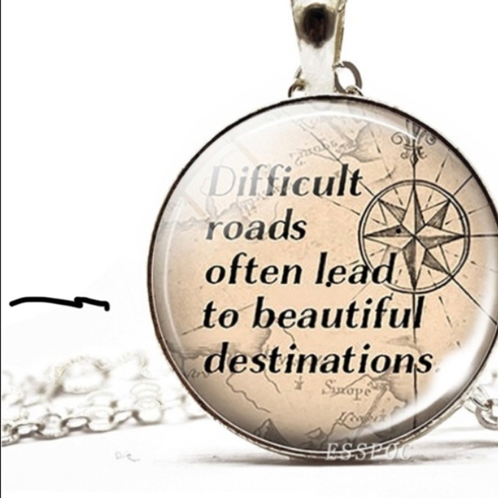 "Difficult roads" silver 20" pendant necklace
